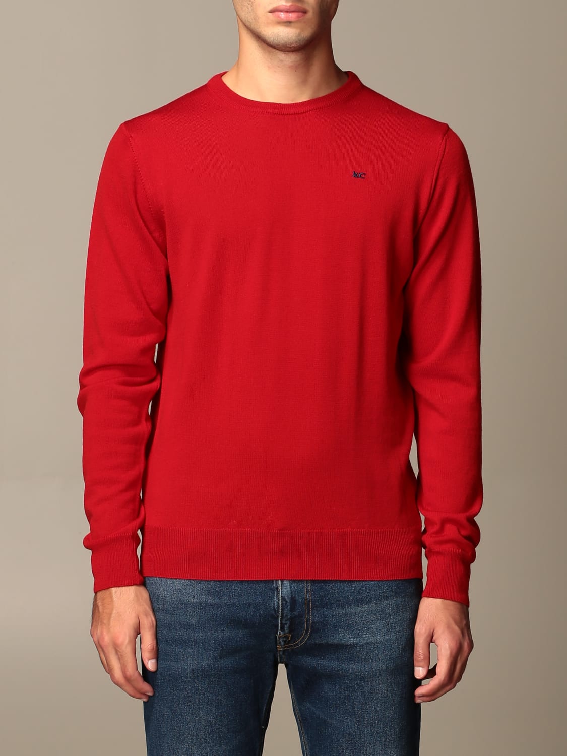 XC SWEATER: XC crew neck sweater in extrafine Merino wool, Red - Img 1