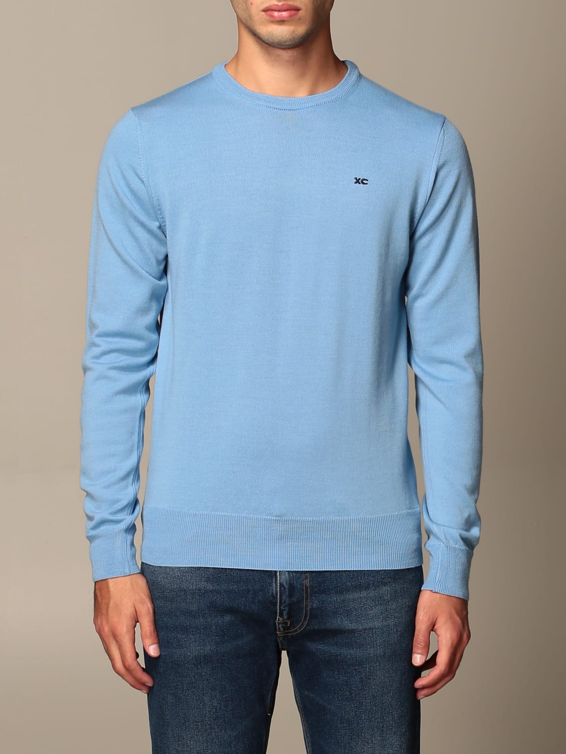 XC SWEATER: XC crew neck sweater in extrafine Merino wool, Sky Blue - Img 1