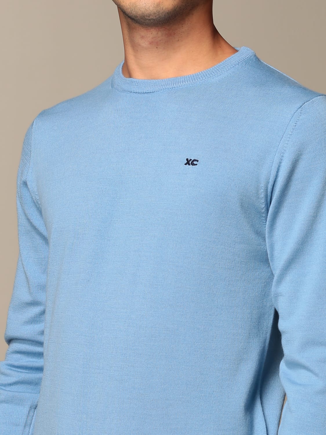 XC SWEATER: XC crew neck sweater in extrafine Merino wool, Sky Blue - Img 3