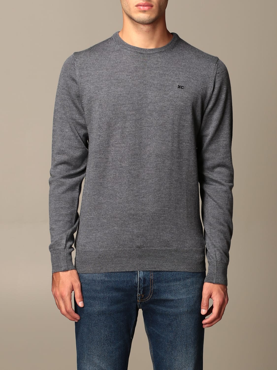 XC SWEATER: XC crew neck sweater in extrafine Merino wool, Charcoal - Img 1