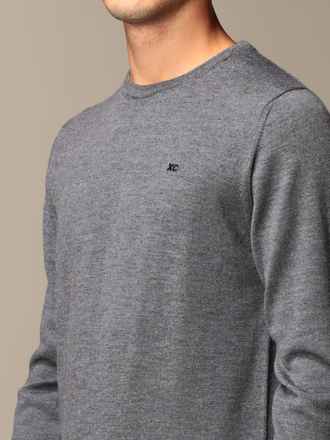 XC SWEATER: XC crew neck sweater in extrafine Merino wool, Charcoal - Img 3