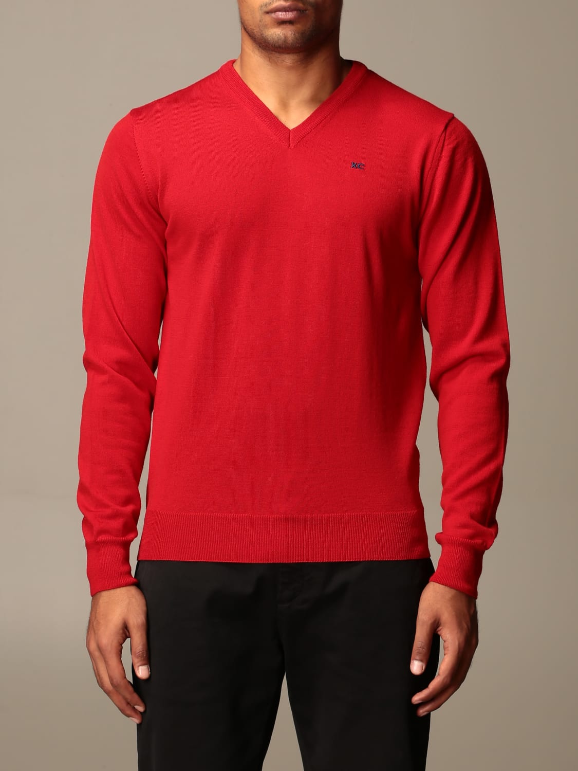 XC SWEATER: XC V-neck sweater in extrafine Merino wool, Red - Img 1