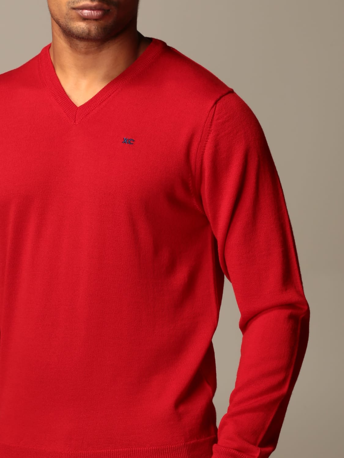 XC SWEATER: XC V-neck sweater in extrafine Merino wool, Red - Img 3