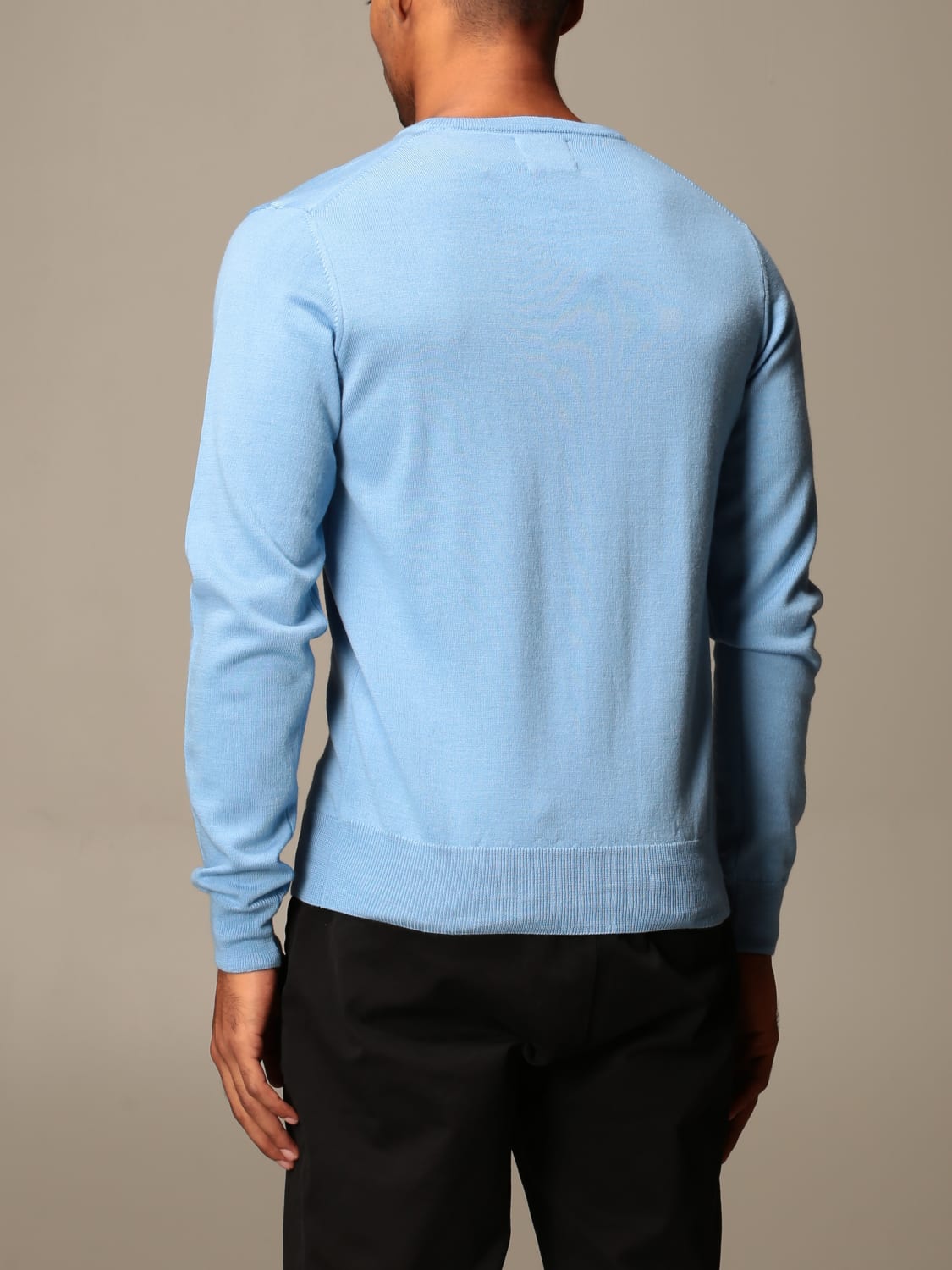 XC SWEATER: XC V-neck sweater in extrafine Merino wool, Sky Blue - Img 2