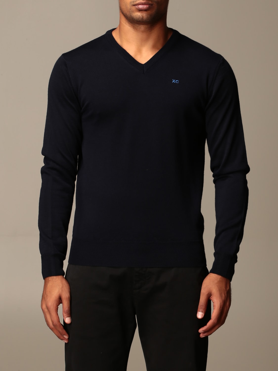 XC SWEATER: XC V-neck sweater in extrafine Merino wool, Navy - Img 1