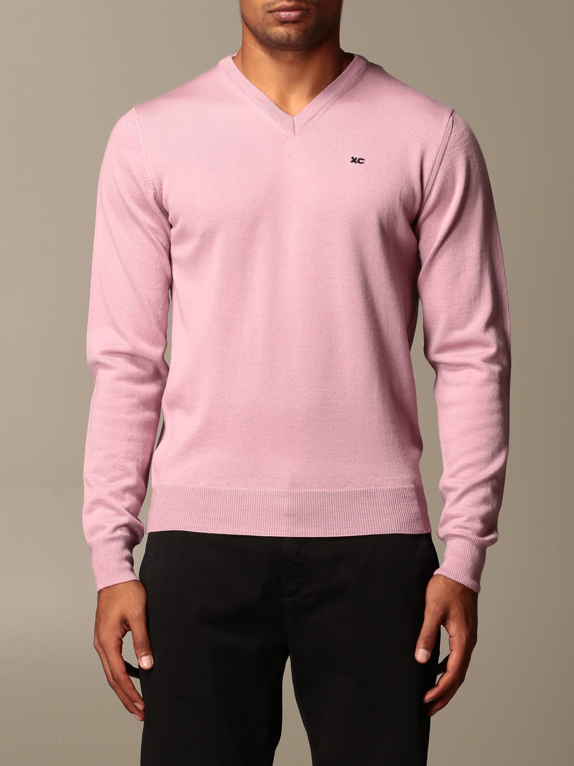 XC SWEATER: XC V-neck sweater in extrafine Merino wool, Blush Pink - Img 1