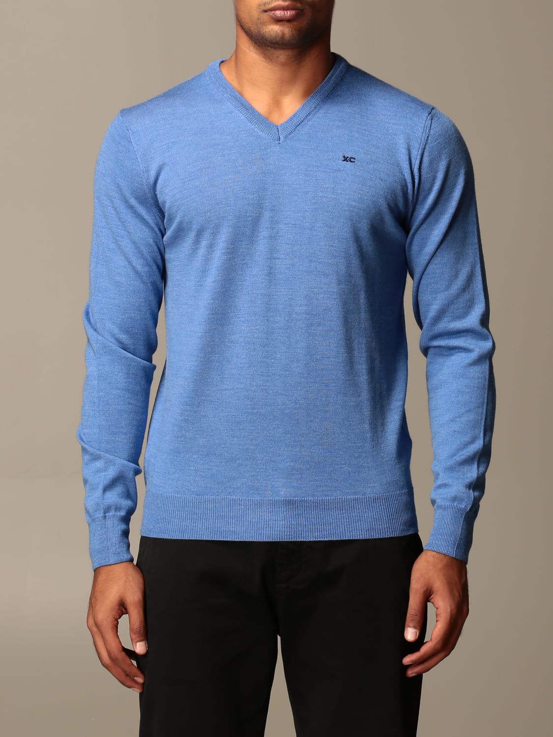 XC SWEATER: XC V-neck sweater in extrafine Merino wool, Royal Blue - Img 1