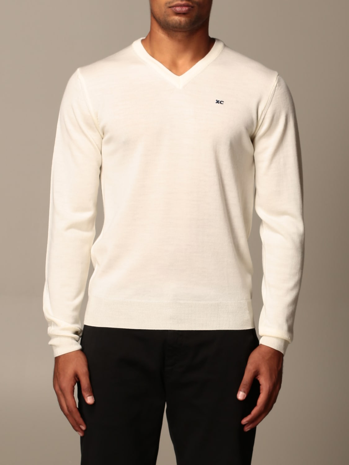 XC SWEATER: XC V-neck sweater in extrafine Merino wool, Yellow Cream - Img 1