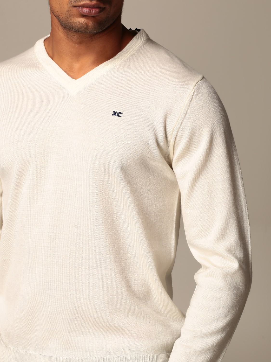 XC SWEATER: XC V-neck sweater in extrafine Merino wool, Yellow Cream - Img 3