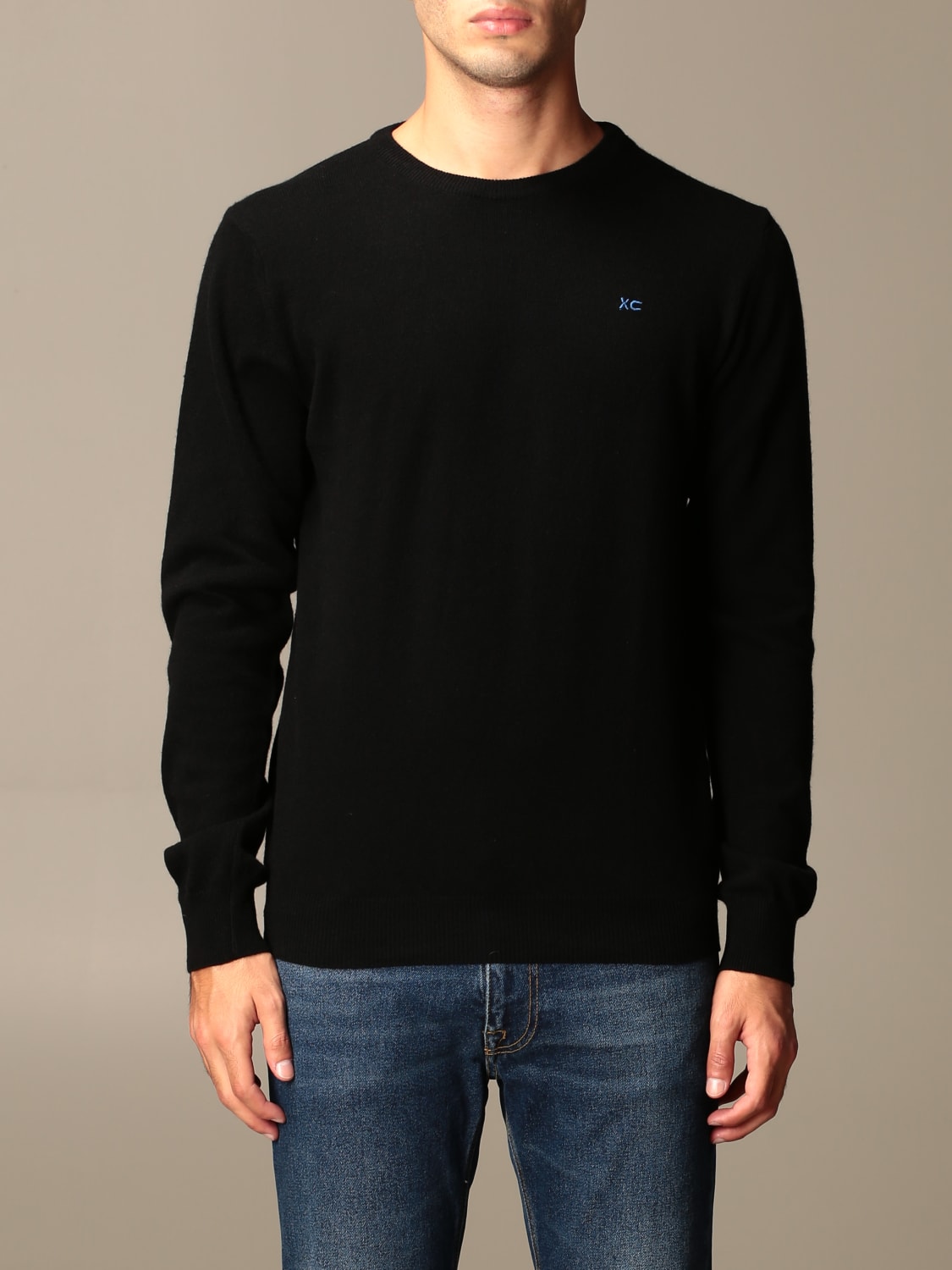 XC SWEATER: XC sweater in basic eco cashmere with logo, Black - Img 1