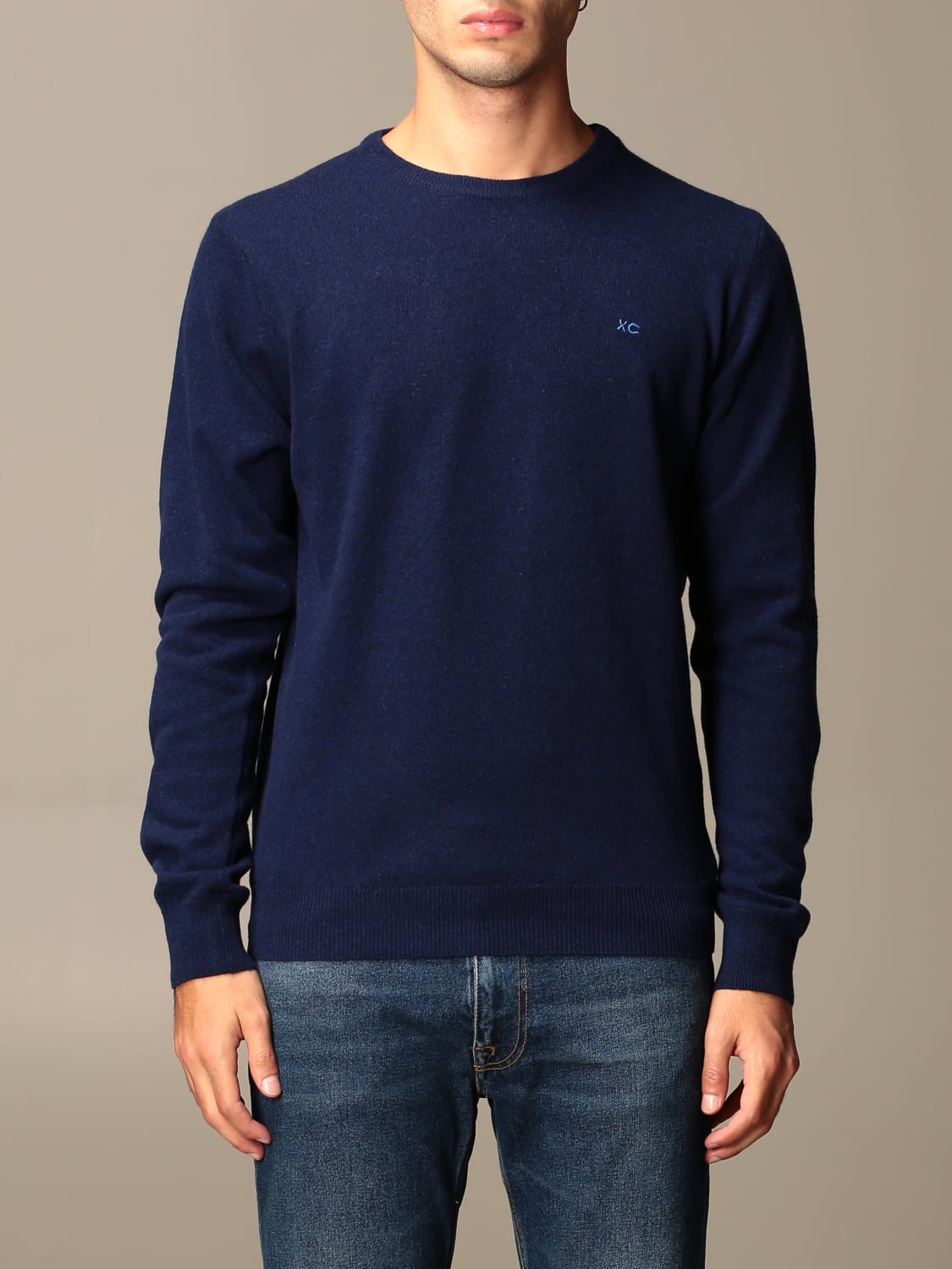 XC SWEATER: XC sweater in basic eco cashmere with logo, Navy - Img 1