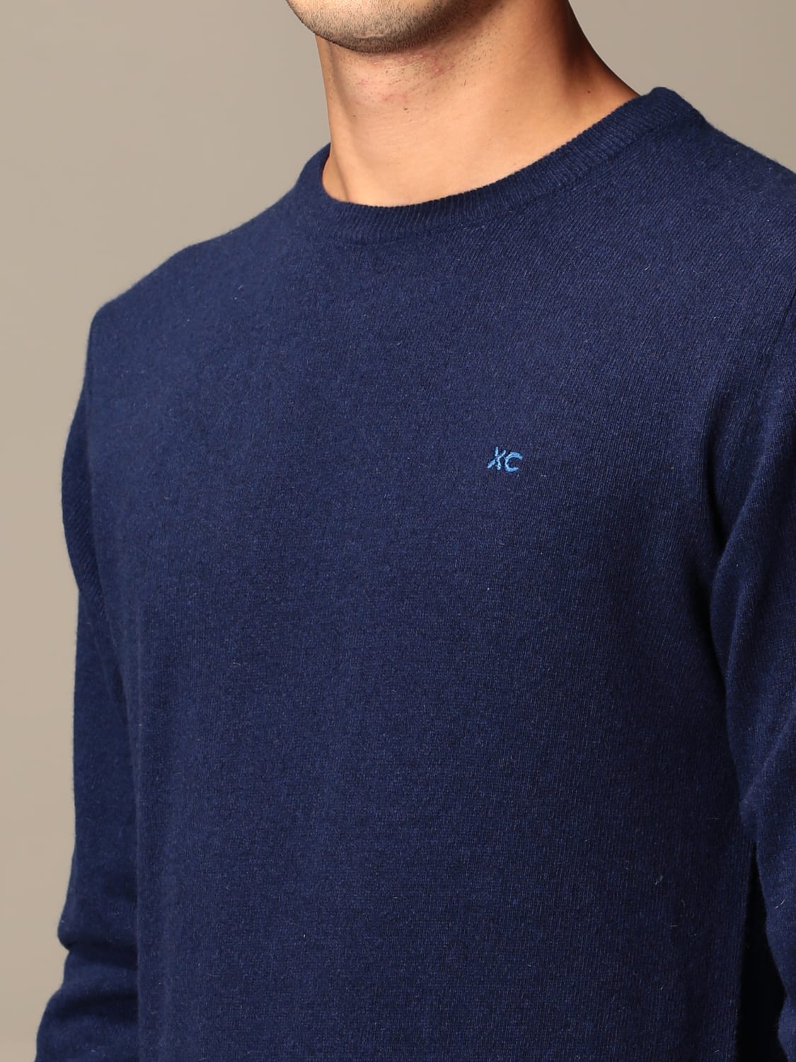 XC SWEATER: XC sweater in basic eco cashmere with logo, Navy - Img 3