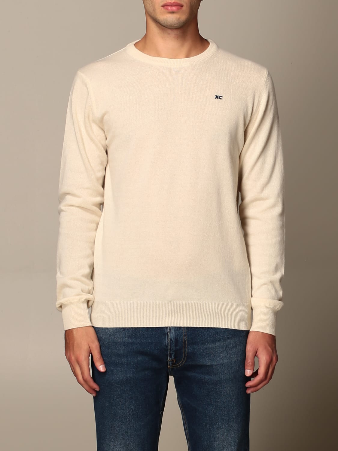 XC SWEATER: XC sweater in basic eco cashmere with logo, Yellow Cream - Img 1