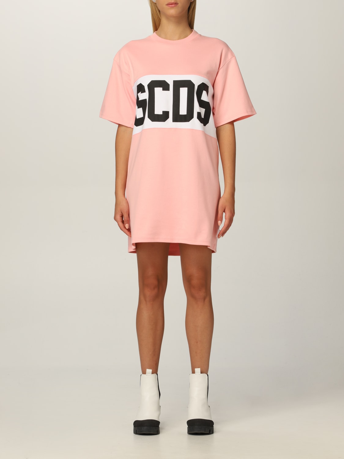 GCDS DRESS: GCDS cotton sweatshirt with big logo, Pink - Img 1