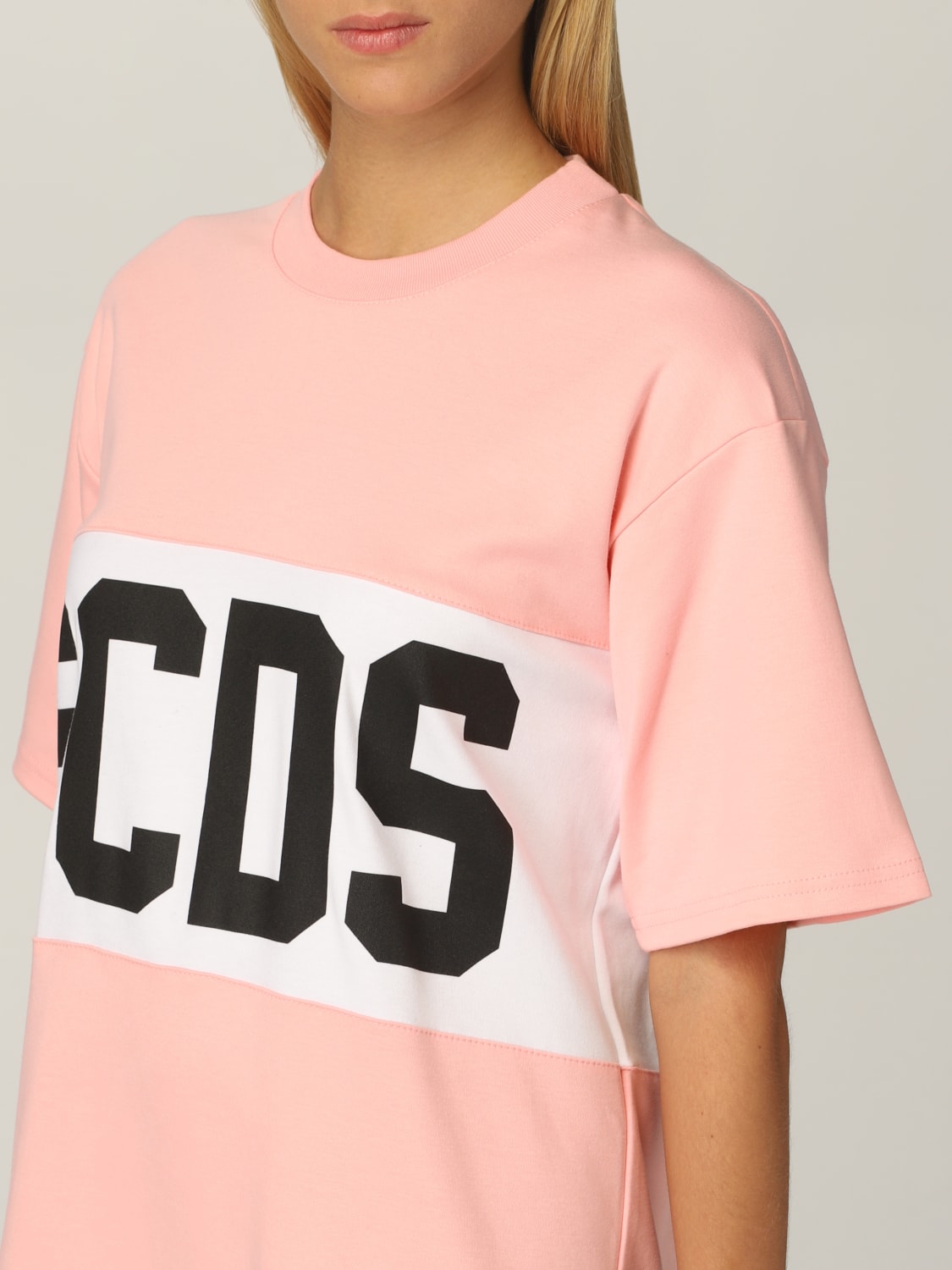 GCDS DRESS: GCDS cotton sweatshirt with big logo, Pink - Img 3