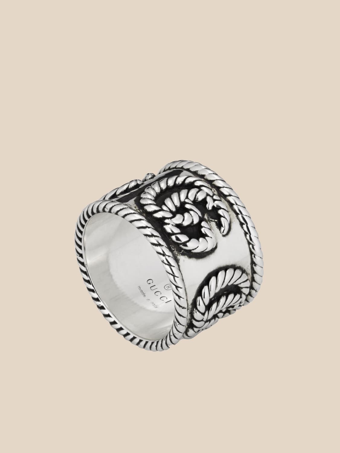 GUCCI GIOIELLI: Gg marmont anello chevalier fascia 14mm, Argento - Img 1