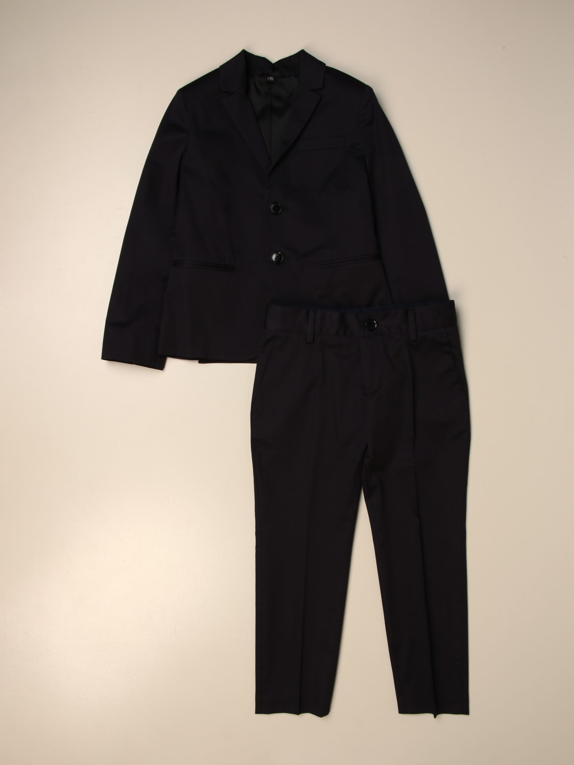 EMPORIO ARMANI SUIT: Emporio Armani single-breasted dress in stretch cotton, Blue - Img 1