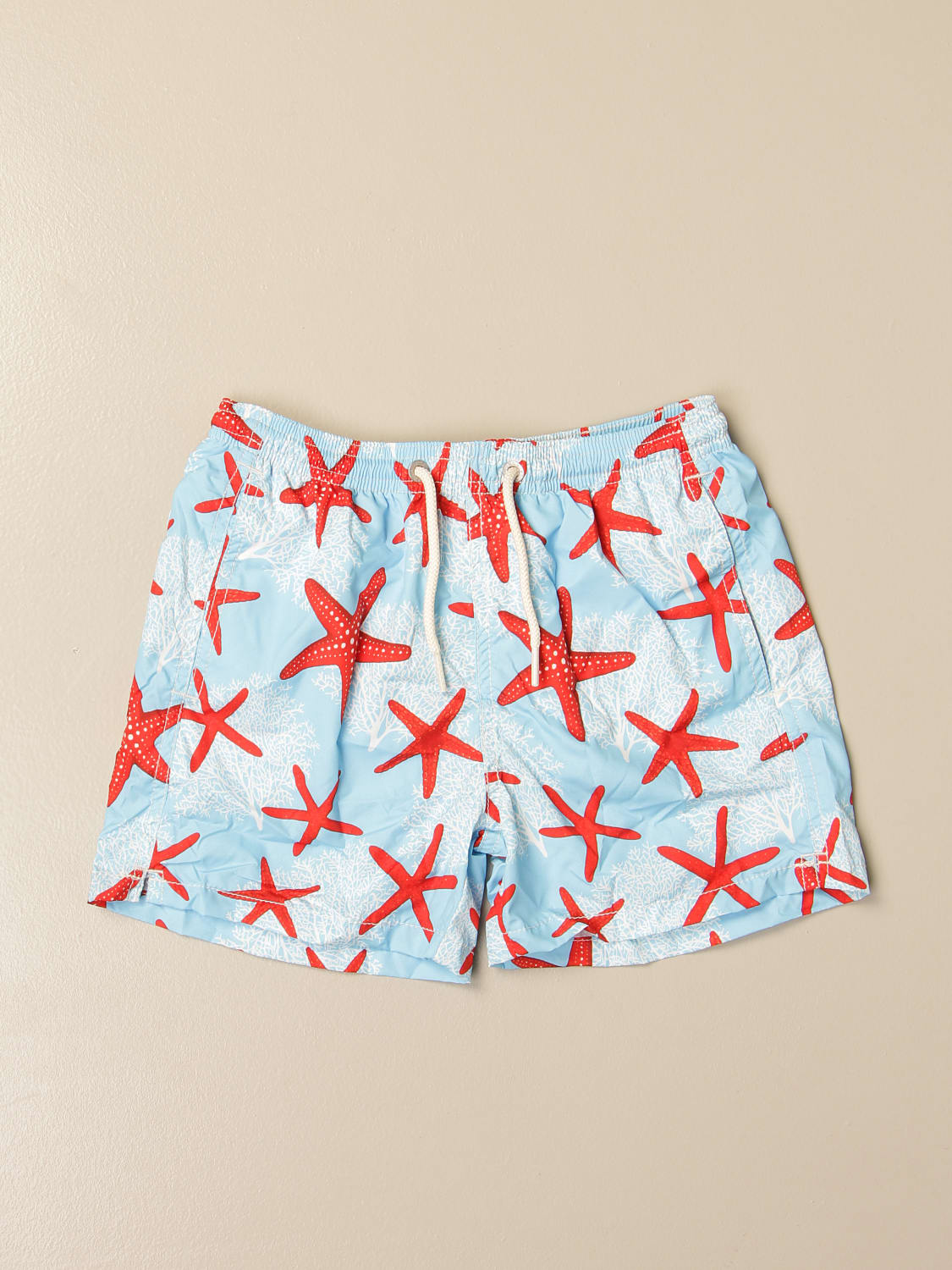 MC2 SAINT BARTH SWIMSUIT: MC2 Saint Barth swim shorts in starfish patterned nylon, Gnawed Blue - Img 1