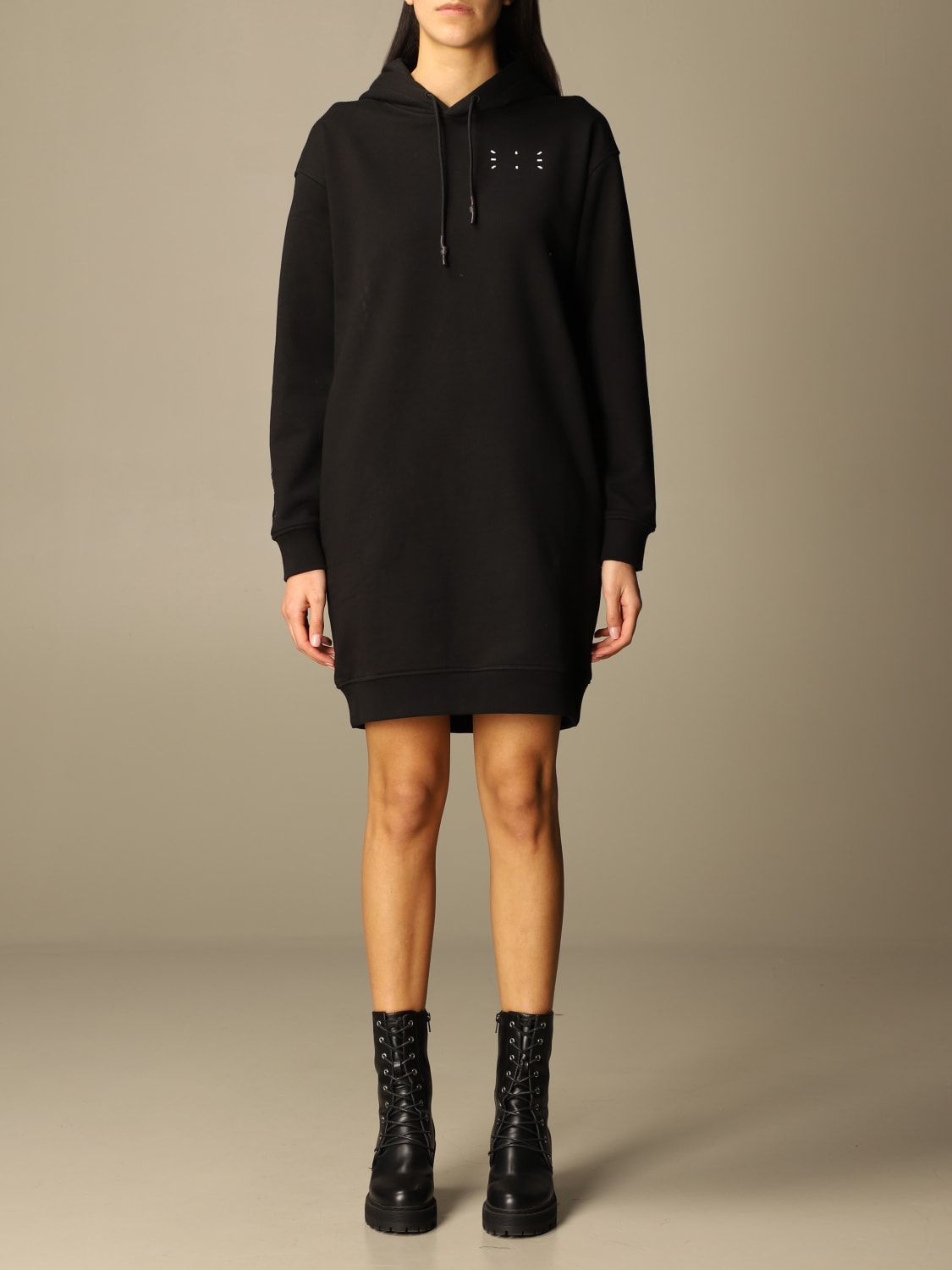 MCQ DRESS: Ic-0 by McQ sweatshirt dress in cotton with logo, Black - Img 1