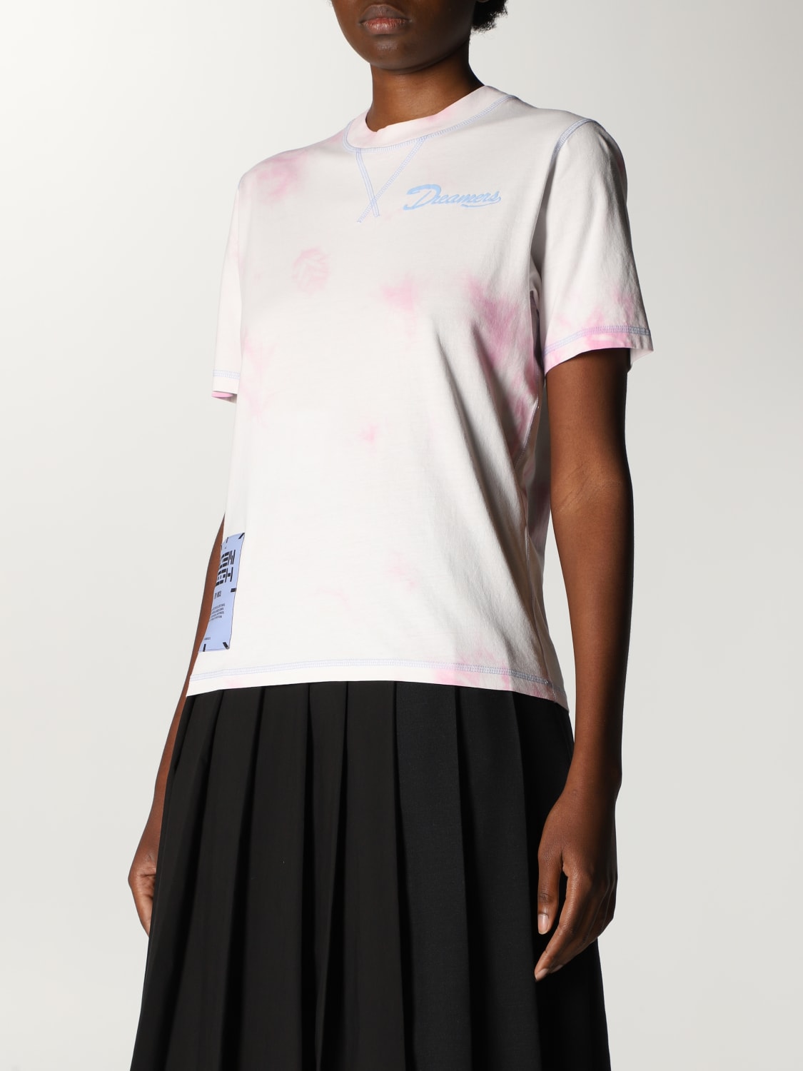 MCQ T-SHIRT: Eden High by McQ cotton t-shirt with logo and tie dye print, Pink - Img 4