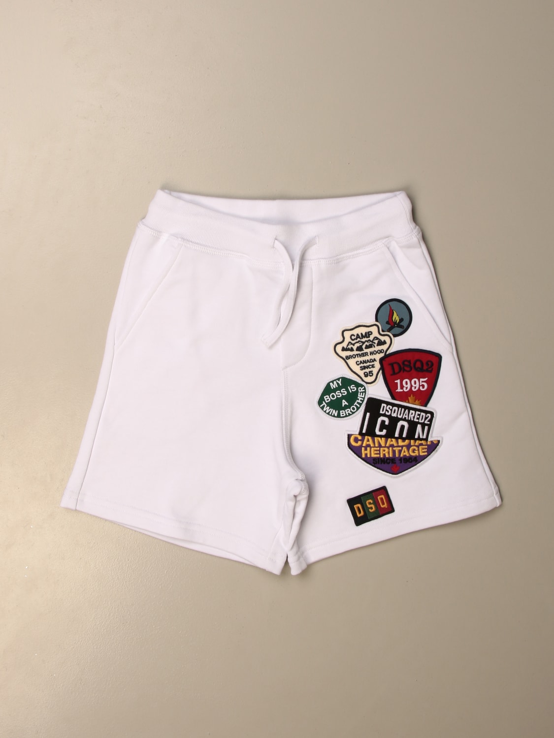 DSQUARED2 SHORTS: Dsquared2 Junior jogging bermuda shorts with patches, White - Img 1