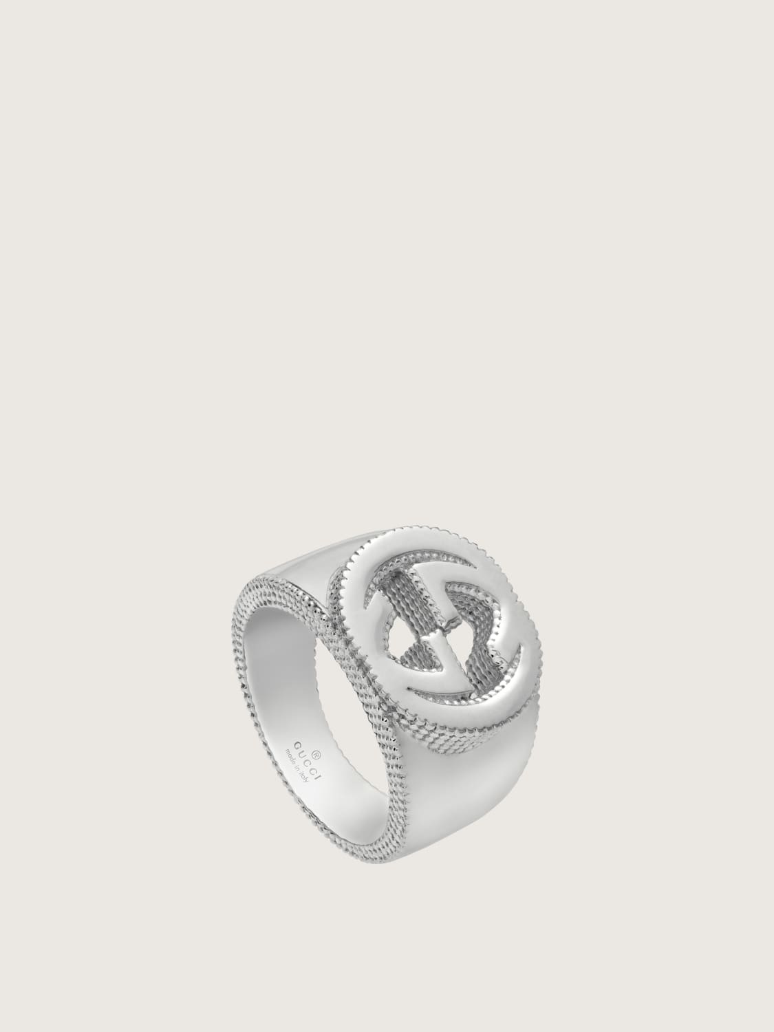 GUCCI GIOIELLI: Ring with interlocking g motif in sterling silver, Argento - Img 1