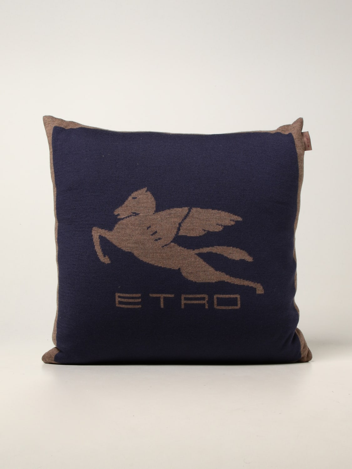 ETRO HOME CUSCINI: Cuscino Shanga Home con logo Pegaso, Blue - Img 1