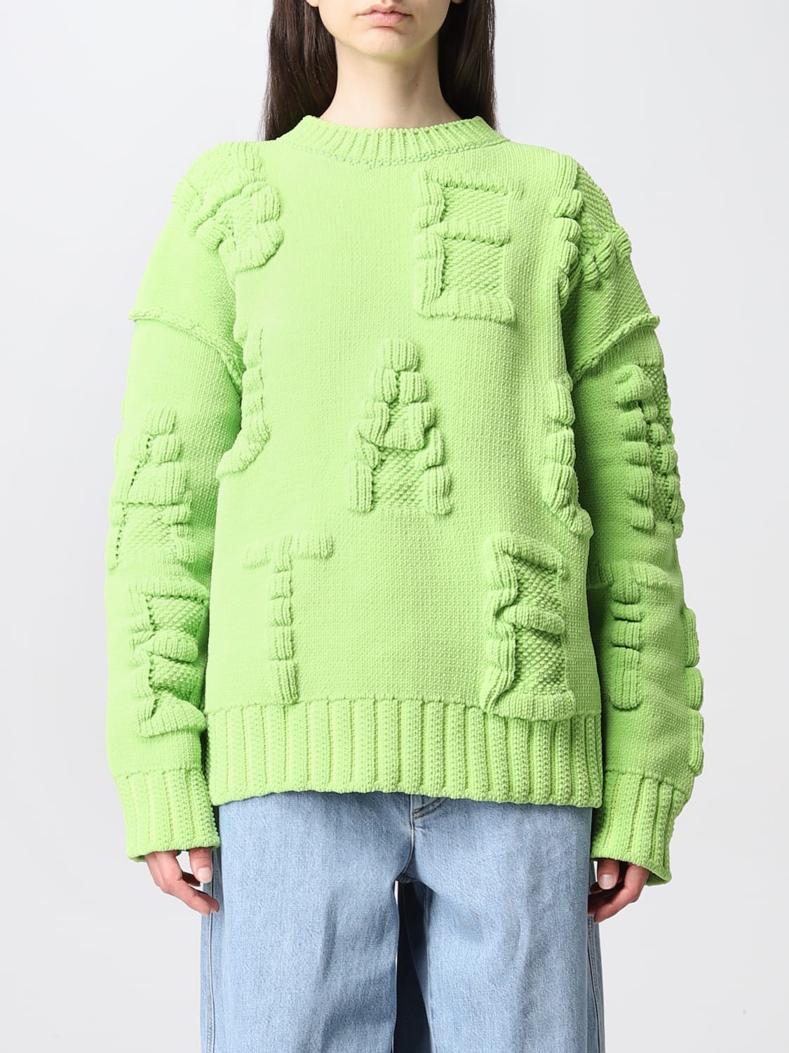 BOTTEGA VENETA SWEATER: Bottega Veneta nylon sweater with embossed logo, Green - Img 1