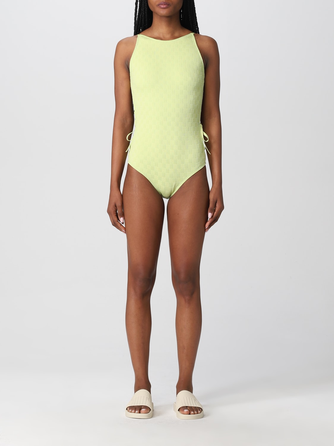 BOTTEGA VENETA SWIMSUIT: Bottega Veneta intrecciato nylon one-piece swimsuit, Green - Img 1