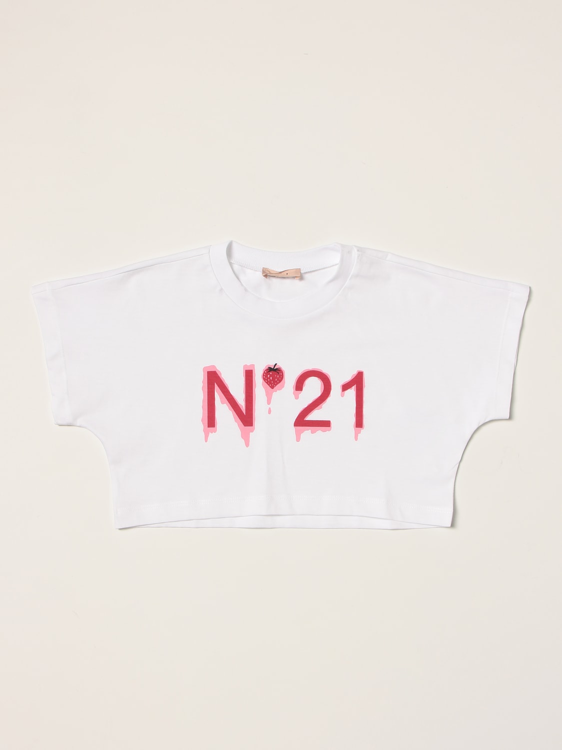 N° 21 T-SHIRT: Cropped T-shirt N ° 21 with logo, White - Img 1