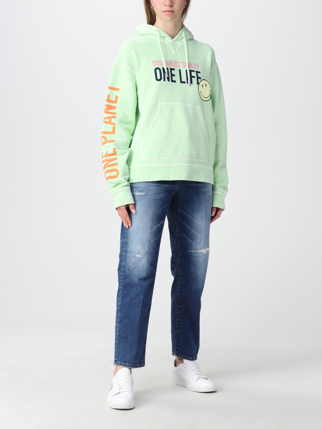 DSQUARED2 SWEATSHIRT: Dsquared2 One Life One Planet Smiley hoodie with print, Mint - Img 2