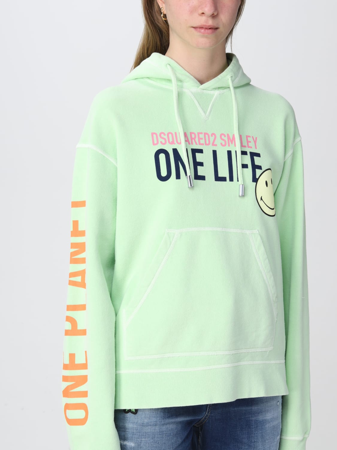 DSQUARED2 SWEATSHIRT: Dsquared2 One Life One Planet Smiley hoodie with print, Mint - Img 4