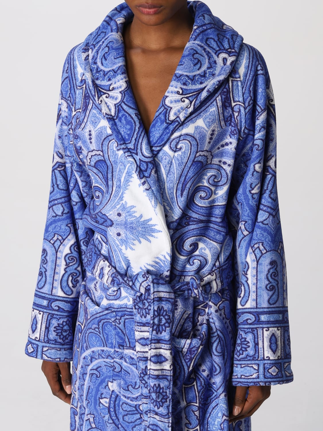 ETRO HOME BATHROBES: Etro Home cotton terry bathrobe, Blue - Img 4