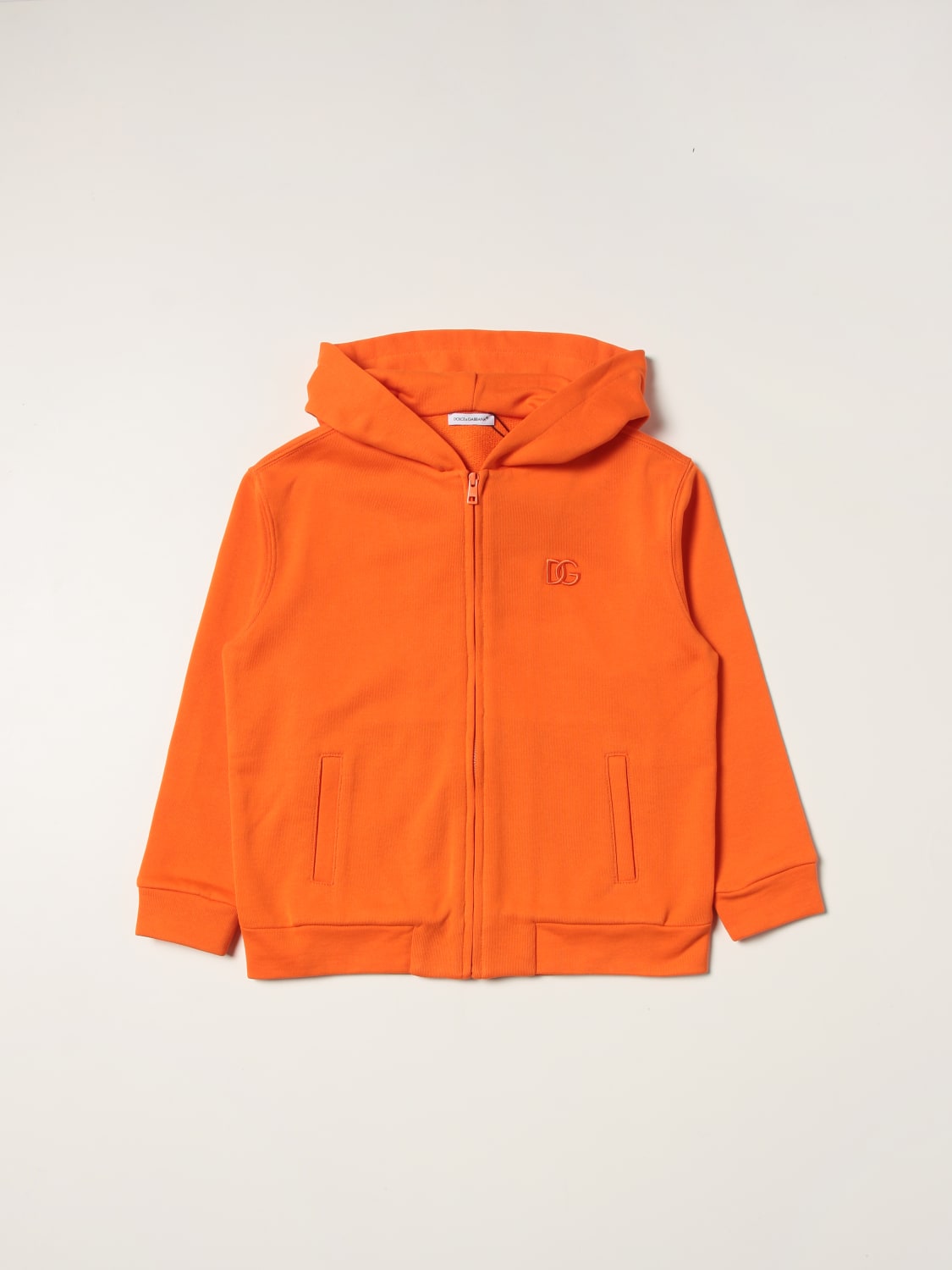 DOLCE & GABBANA SWEATER: Dolce & Gabbana cotton hoodie, Orange - Img 1