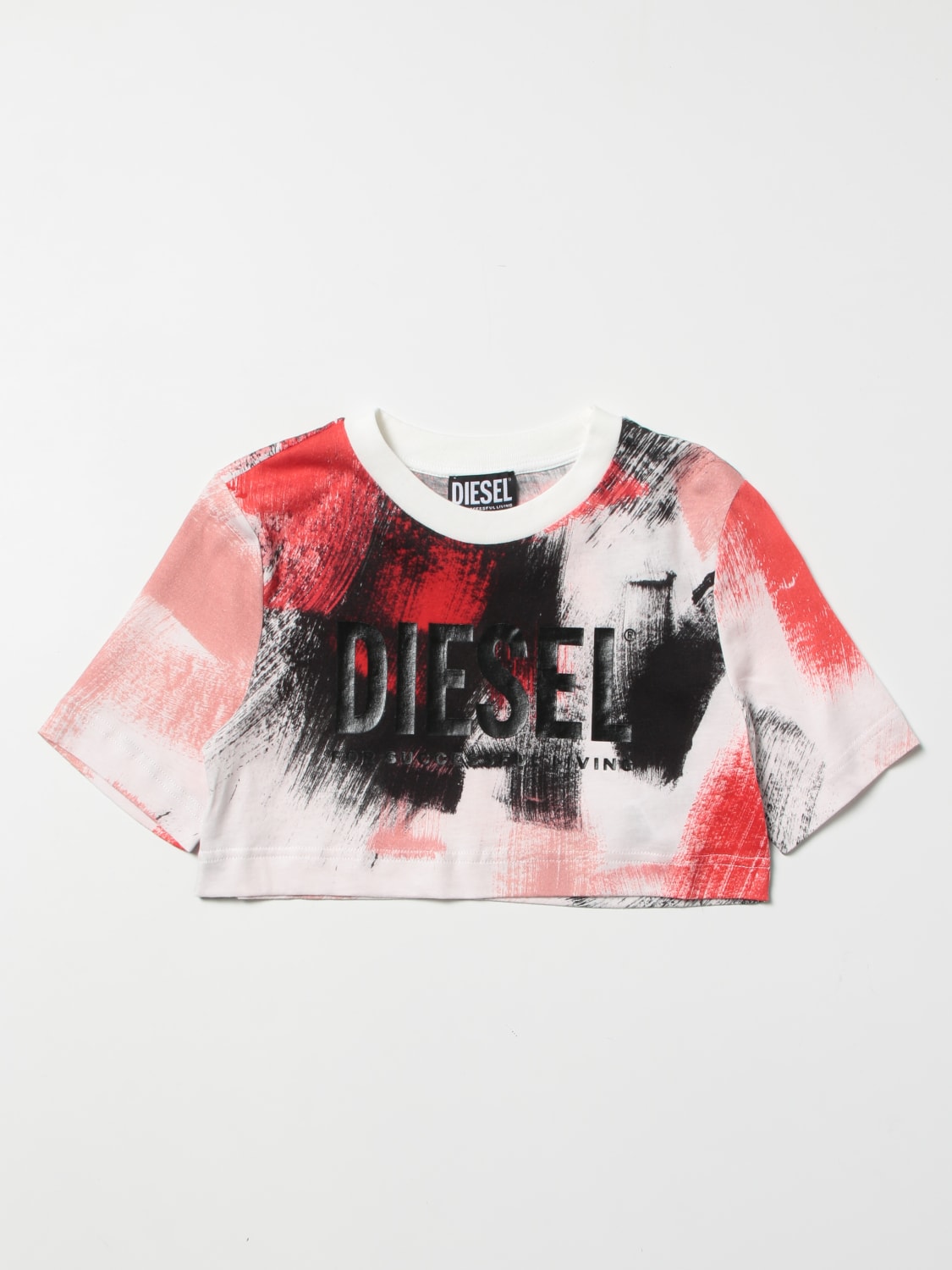 DIESEL T-SHIRT: T-shirt cropped Diesel stampata, Bianco - Img 1