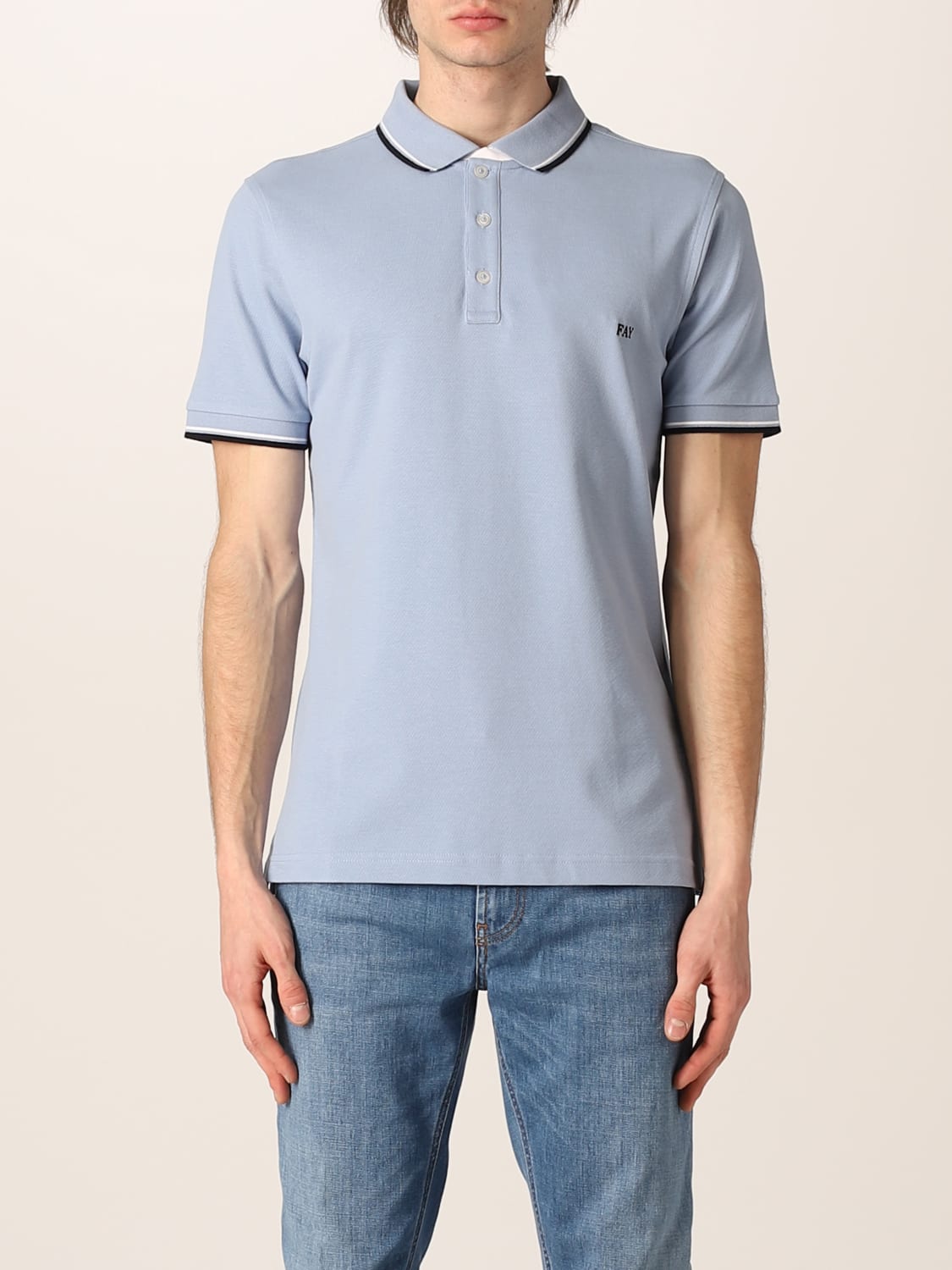 FAY POLO SHIRT: Fay polo shirt with embroidered logo, Gnawed Blue - Img 1