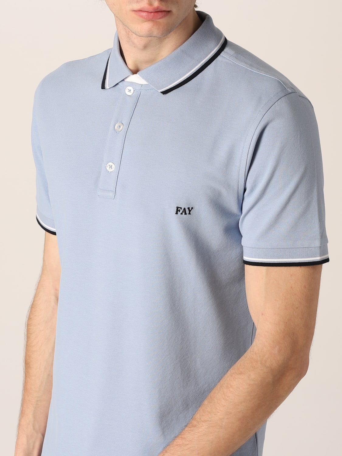 FAY POLO SHIRT: Fay polo shirt with embroidered logo, Gnawed Blue - Img 3