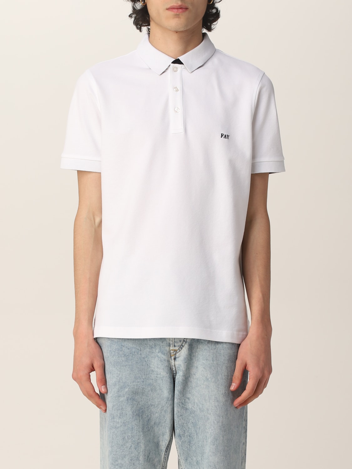 FAY POLO: Polo Fay in cotone stretch con logo, Bianco - Img 1