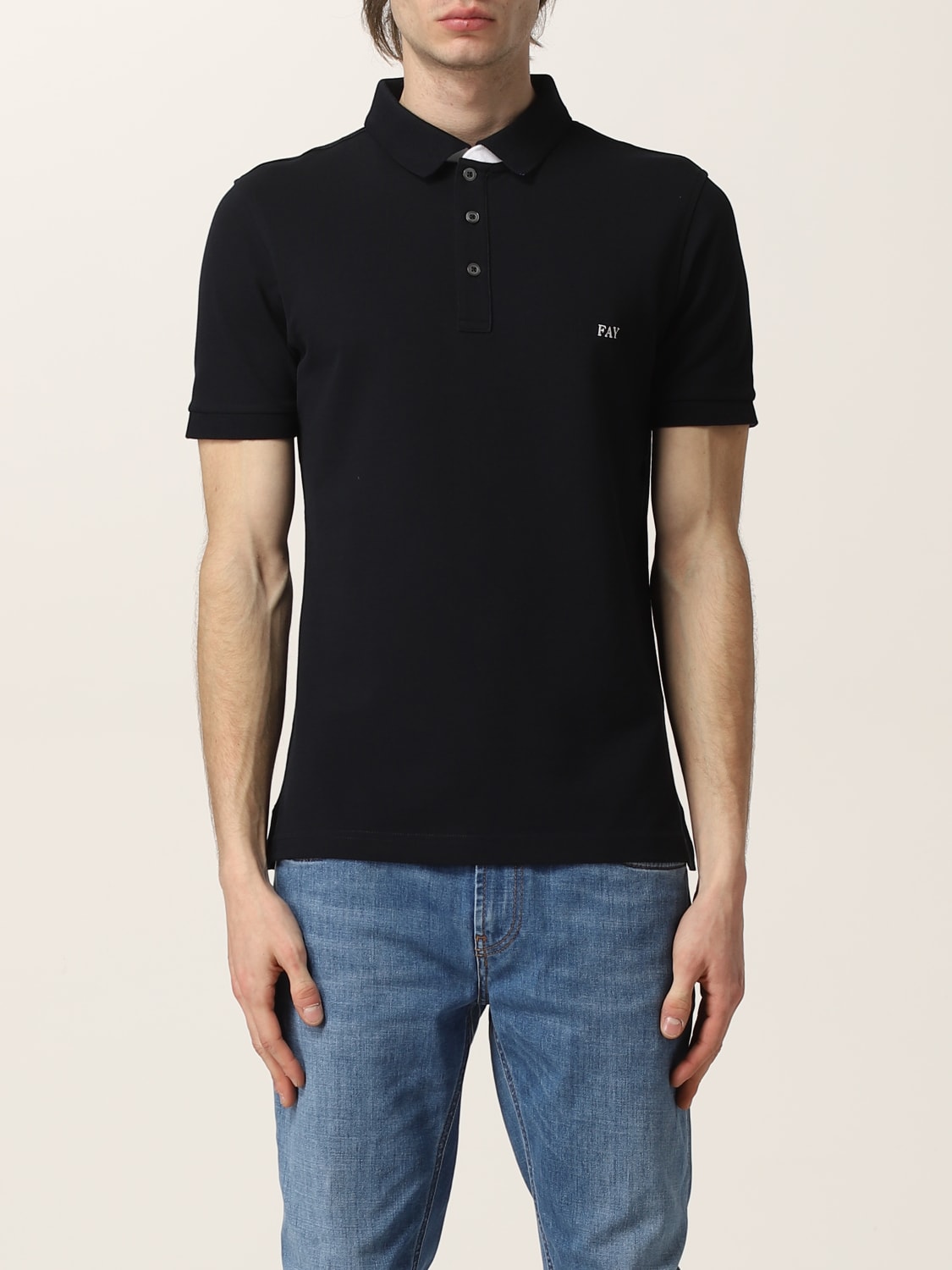 FAY POLO SHIRT: Fay stretch cotton polo shirt with logo, Blue - Img 1