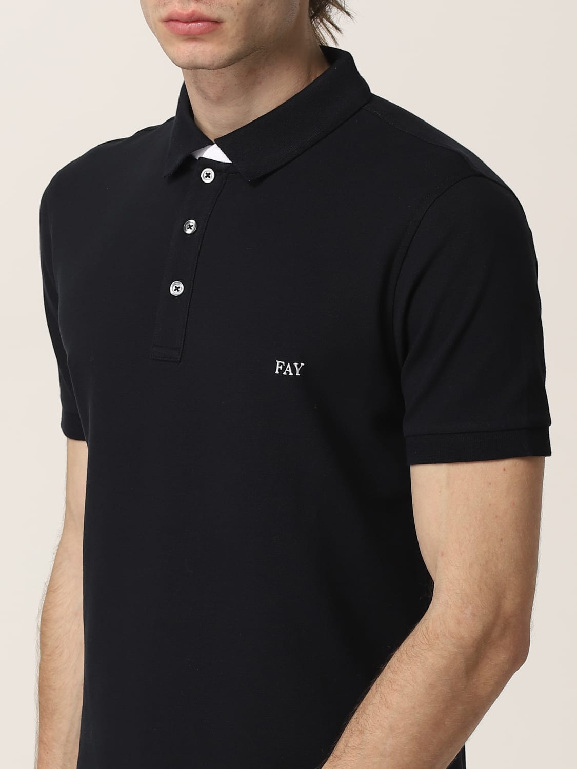 FAY POLO SHIRT: Fay stretch cotton polo shirt with logo, Blue - Img 3