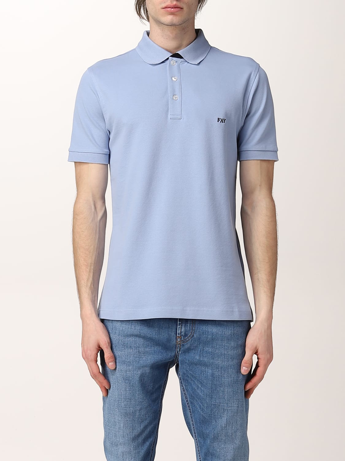 FAY POLO SHIRT: Fay stretch cotton polo shirt with logo, Gnawed Blue - Img 1