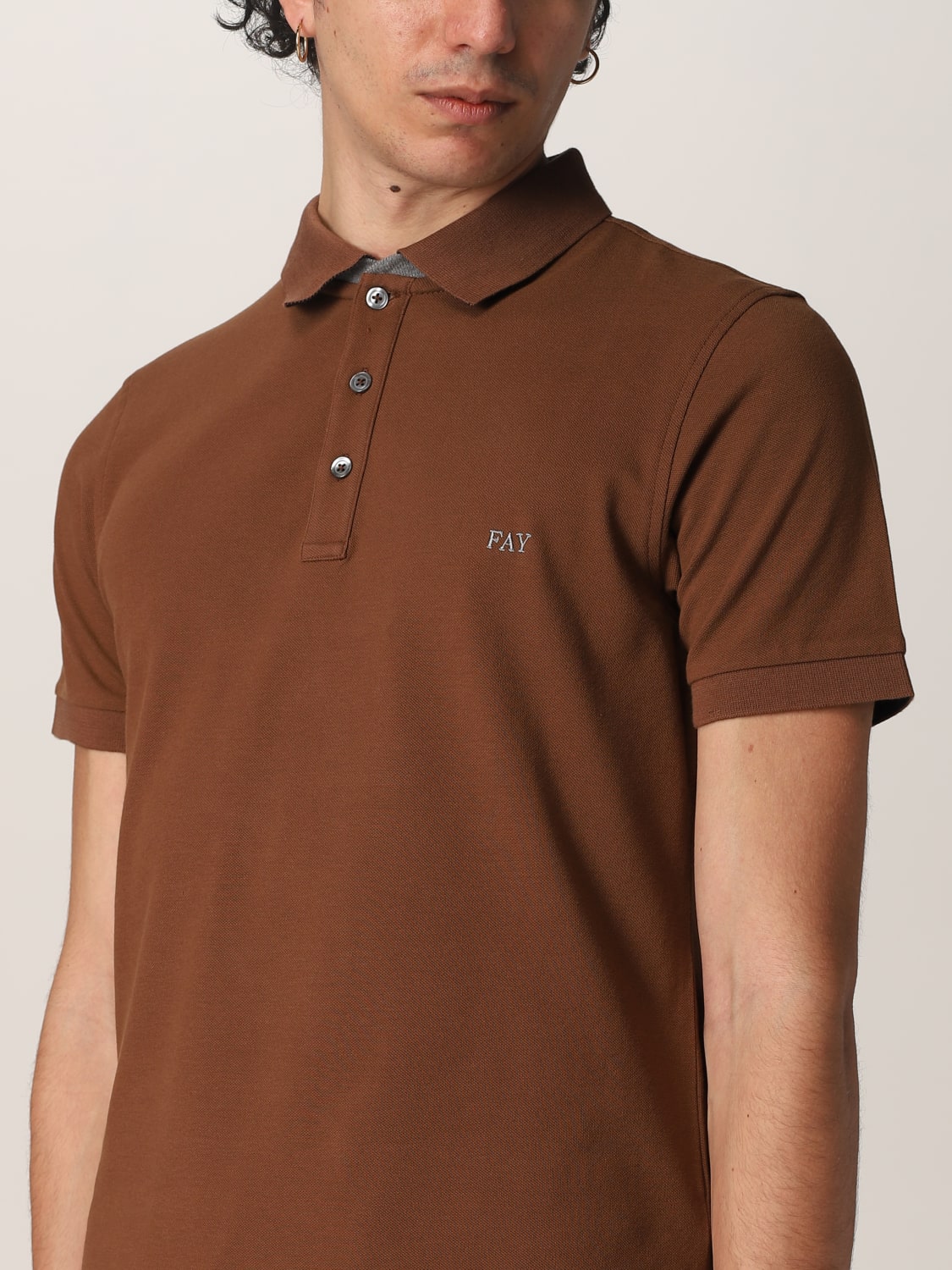 FAY POLO SHIRT: Fay stretch cotton polo shirt with logo, Brown - Img 3
