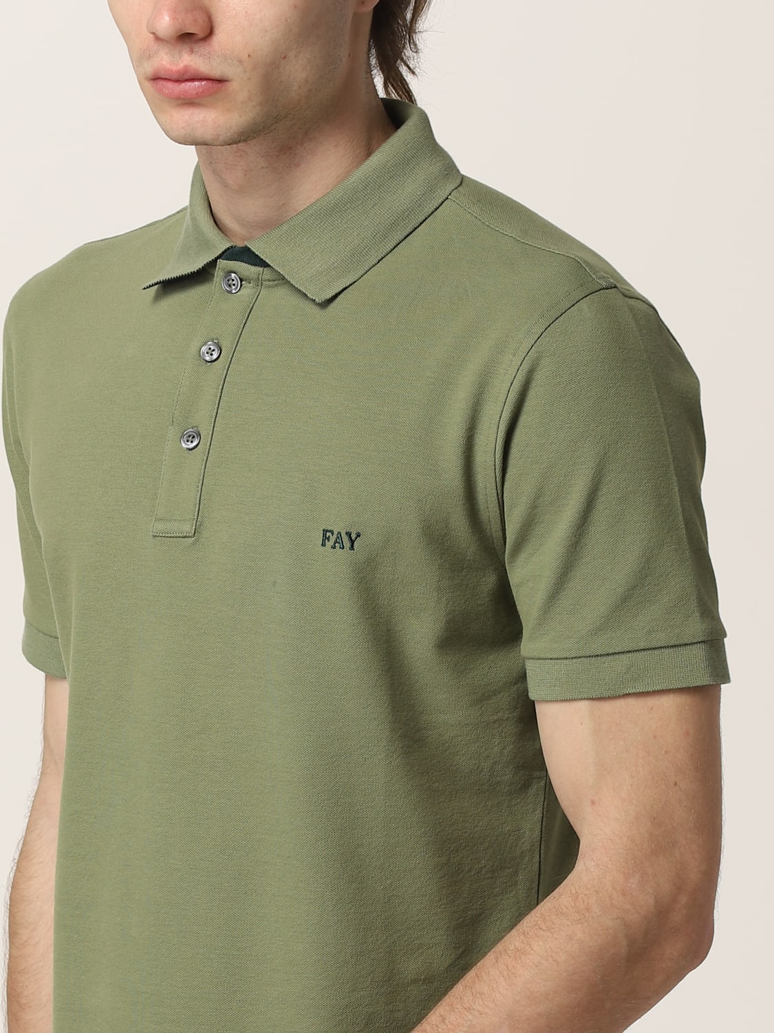 FAY POLO SHIRT: Fay stretch cotton polo shirt with logo, Military - Img 3
