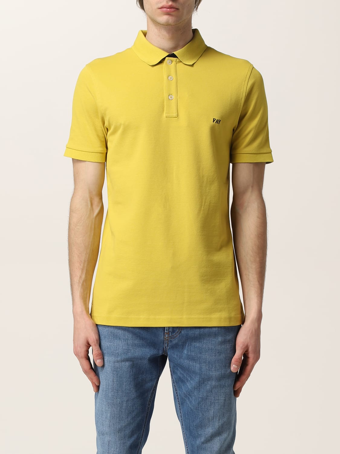 FAY POLO SHIRT: Fay stretch cotton polo shirt with logo, Ocher - Img 1