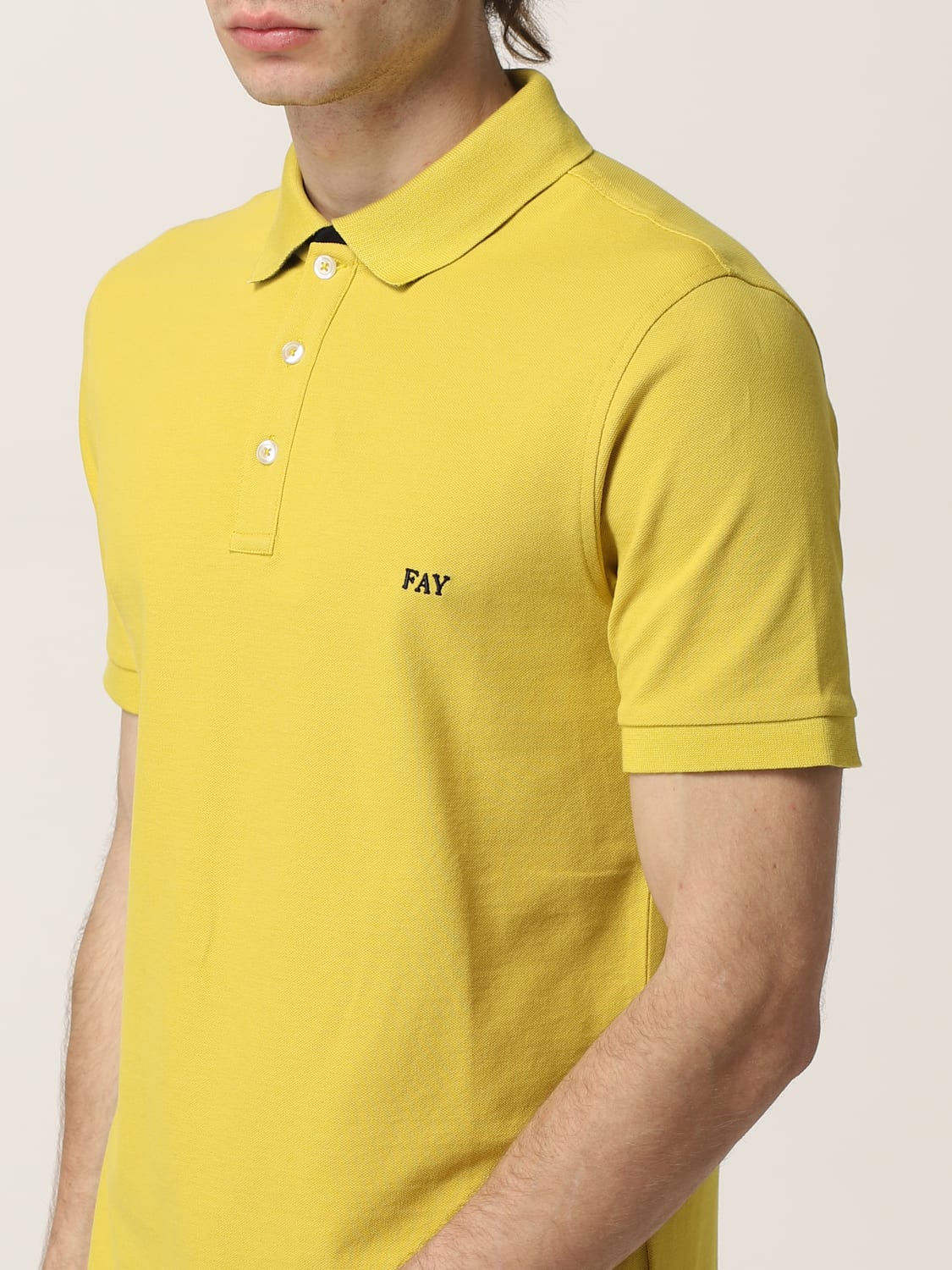 FAY POLO SHIRT: Fay stretch cotton polo shirt with logo, Ocher - Img 3
