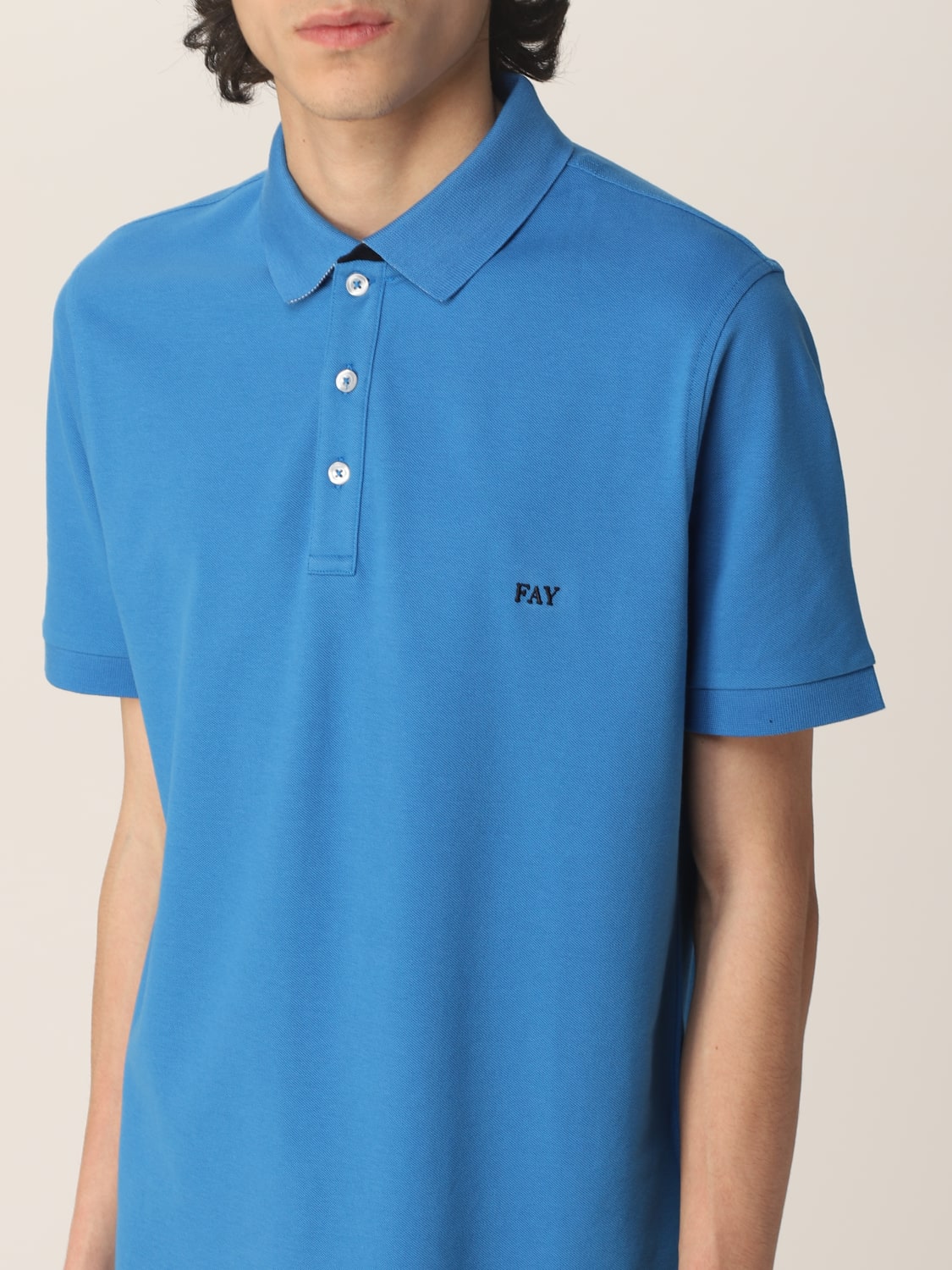 FAY POLO SHIRT: Fay stretch cotton polo shirt with logo, Blue 2 - Img 3