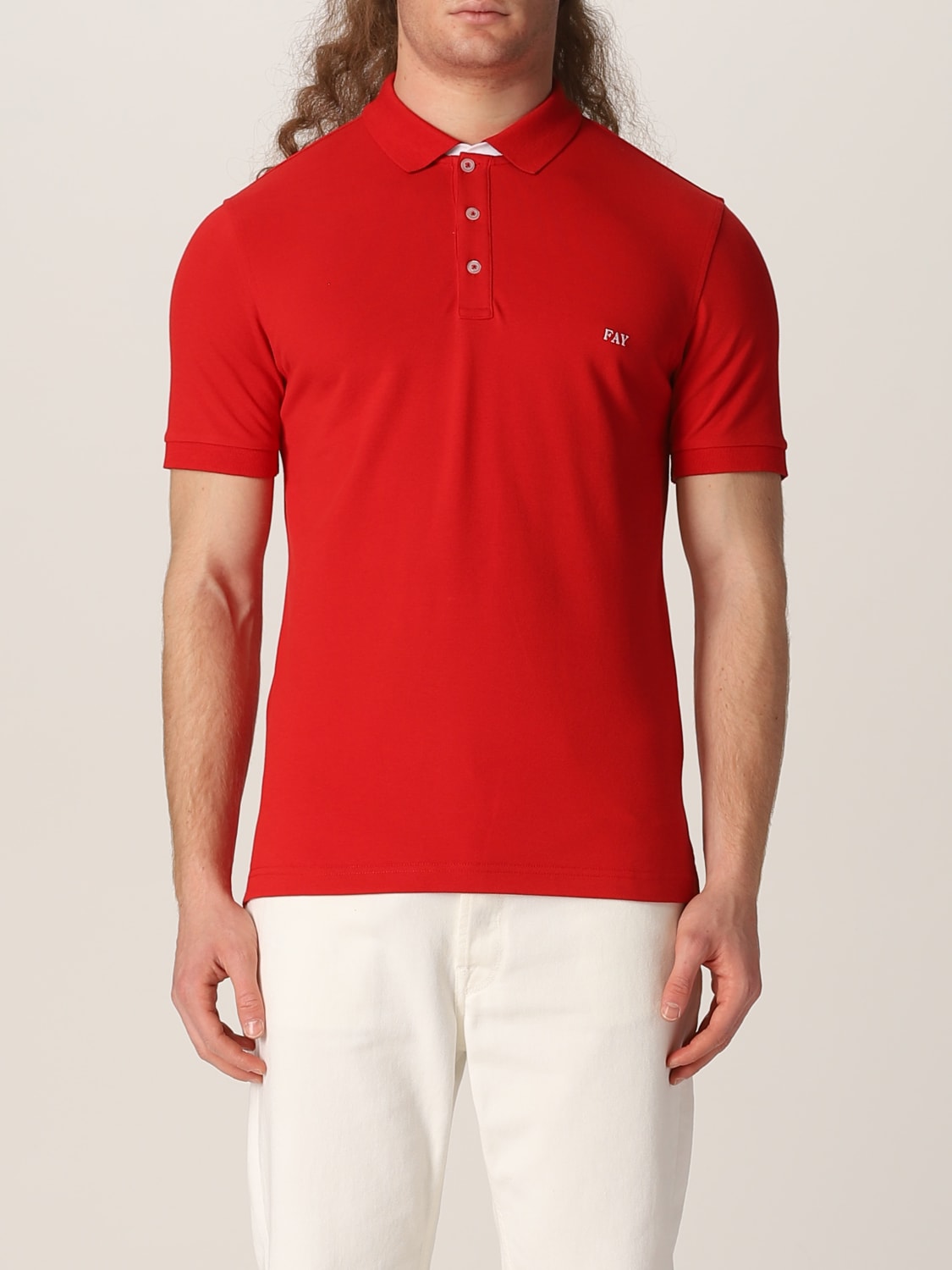 FAY POLO SHIRT: Fay stretch cotton polo shirt with logo, Cherry - Img 1