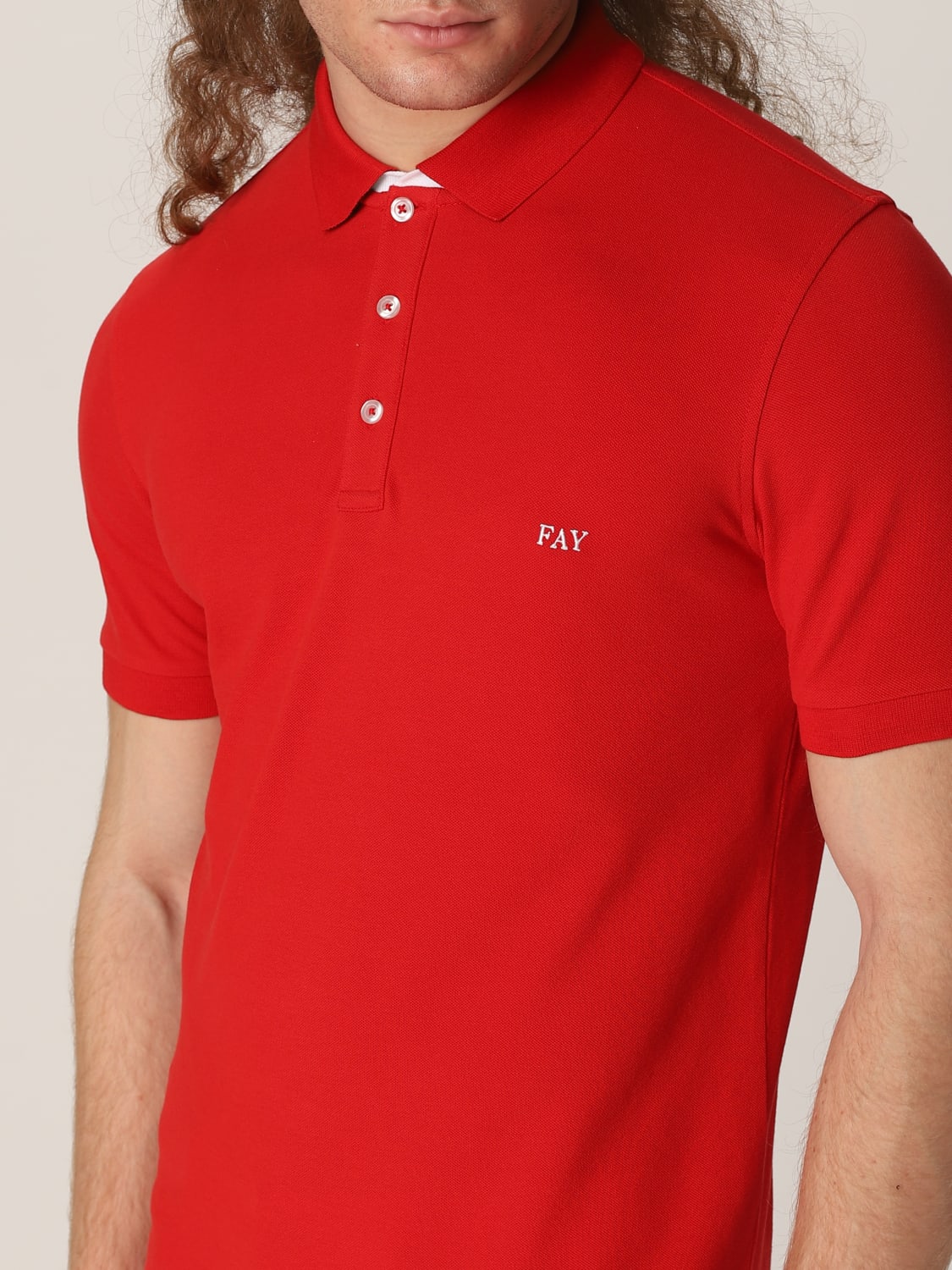 FAY POLO SHIRT: Fay stretch cotton polo shirt with logo, Cherry - Img 3