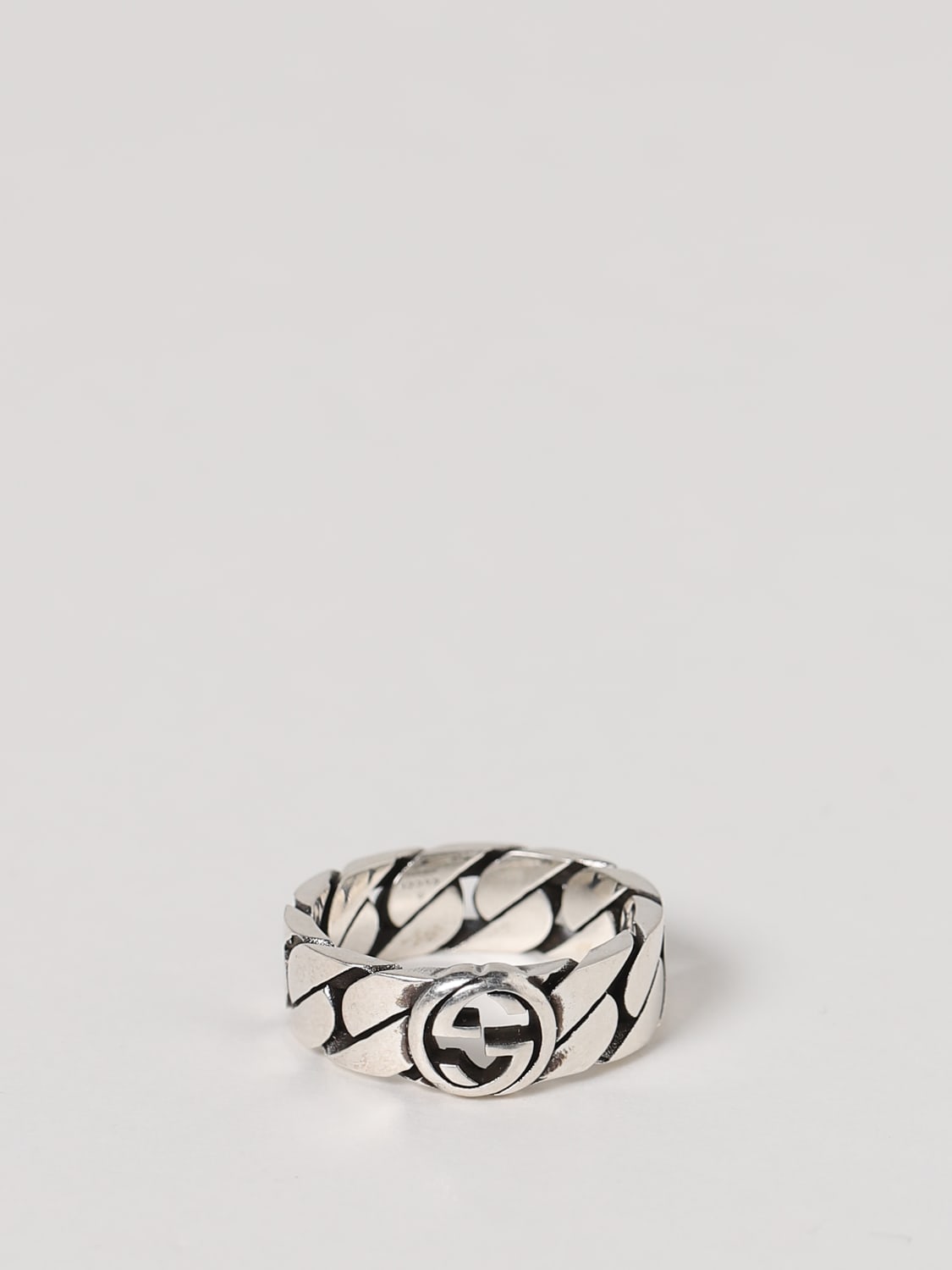 GUCCI GIOIELLI: Interlocking g band ring in sterling silver - width 6mm, Argento - Img 1