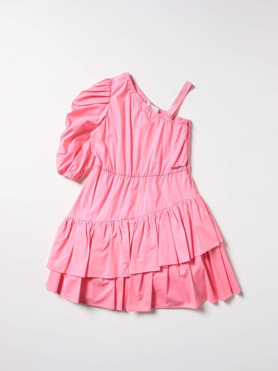 TWINSET DRESS: Twinset one-shoulder dress in poplin, Fuchsia - Img 1